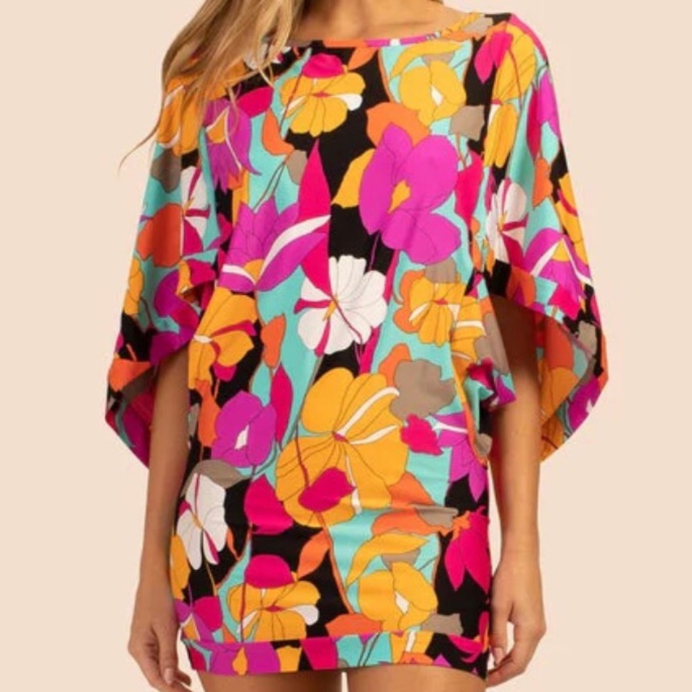 NWT $152 Trina Turk XL Gemini Swim Drape-sleeve Tunic Cover Up Nylon Floral